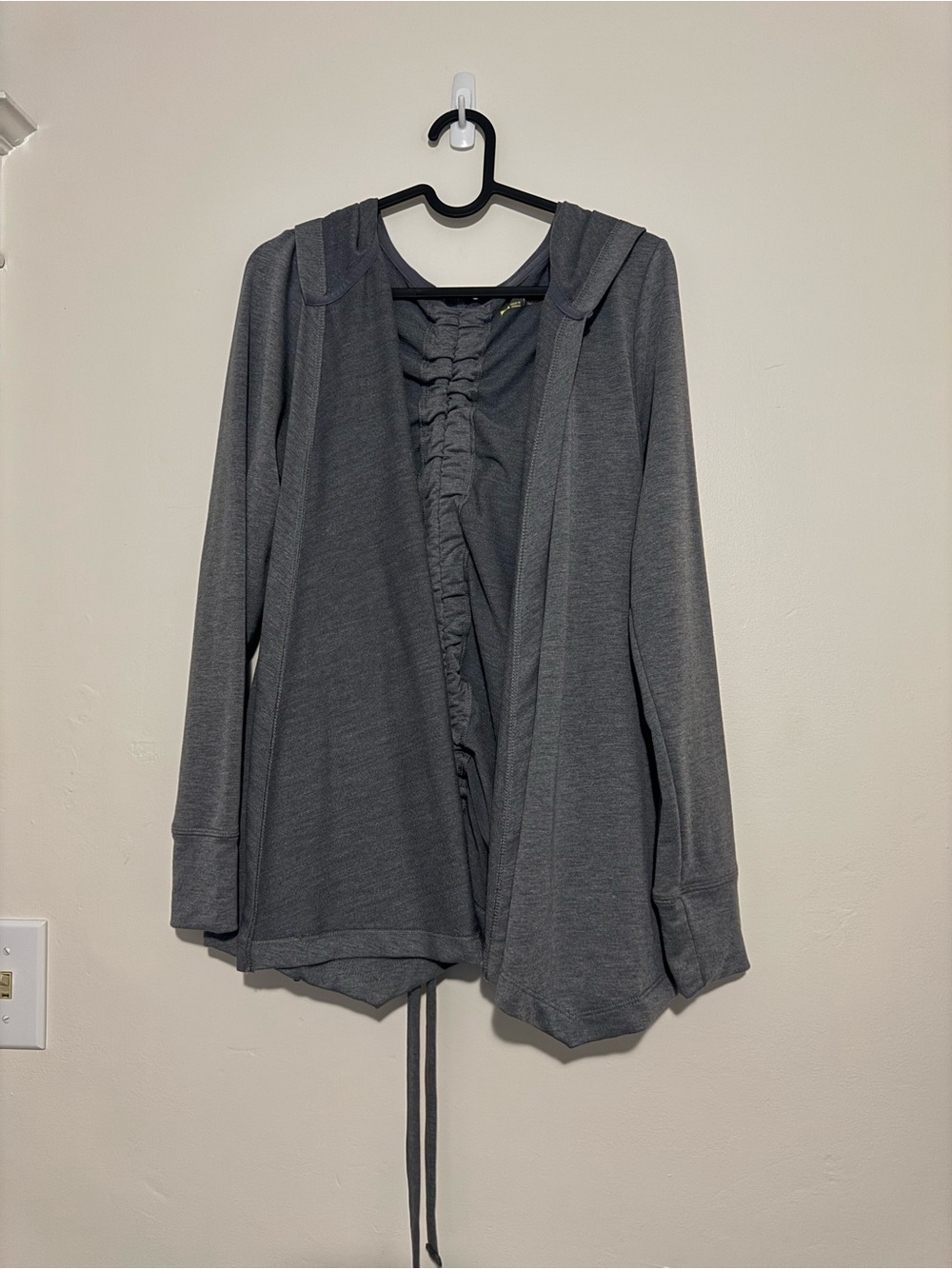 Xersion Gray Hooded Open Cardigan with Ruched Back Detail